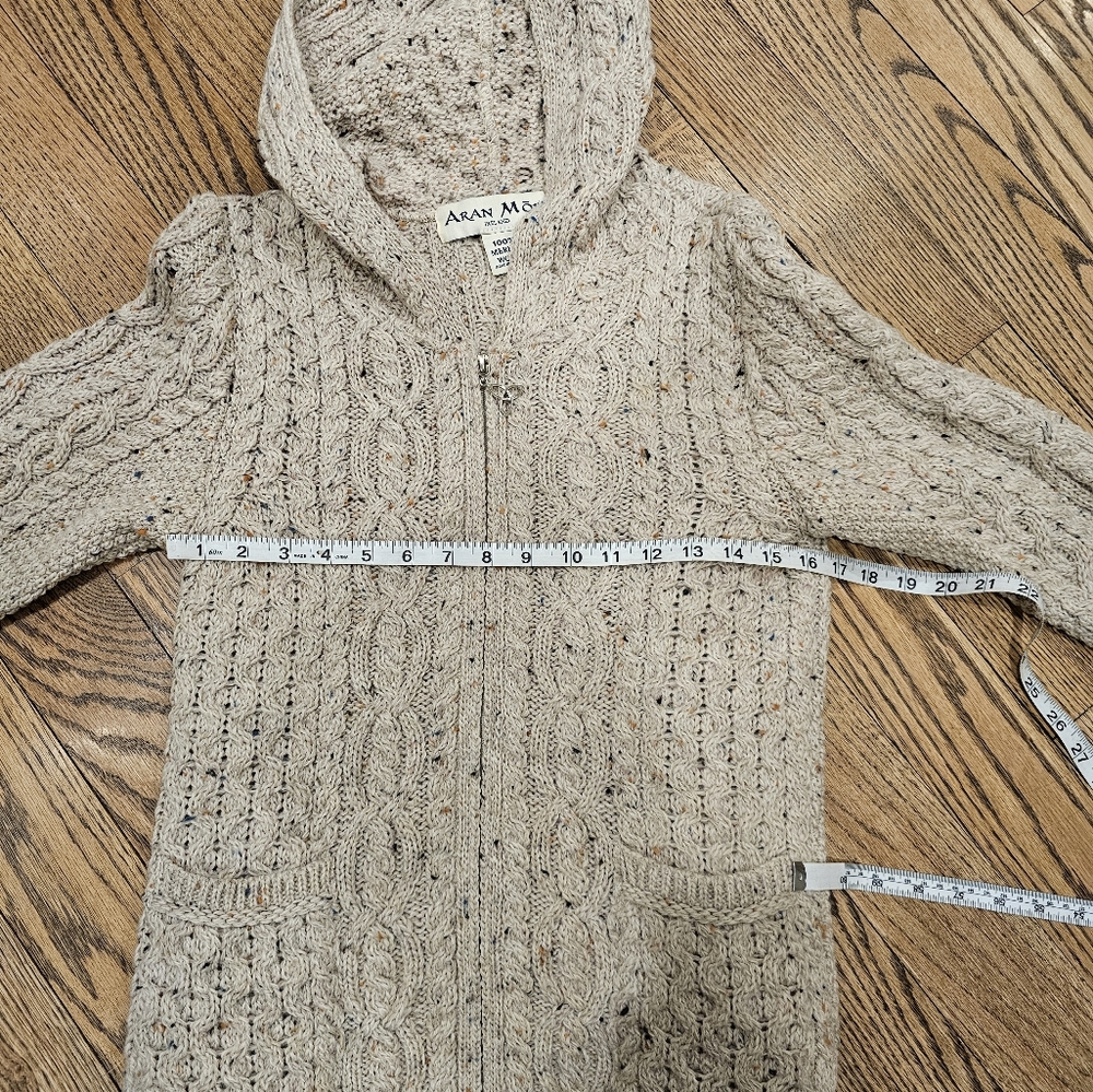 Aran Mor Ireland Cable Knit Hoodie with Celtic Knot Zipper Pull - Picture 6 of 8